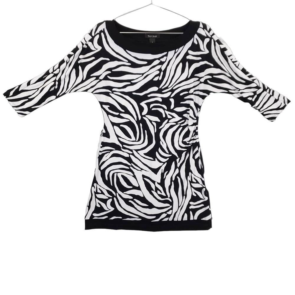 White House Black Market Shirt Dress Womens Small Black White Zebra Print Mini